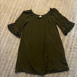 naif Olive Green Bohemian Tunic Dress with Ruffle Sleeves Large